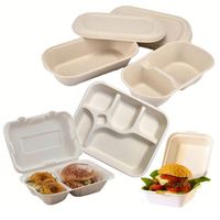 Grand contenant jetable de 32 oz à 4 compartiments, étanche, pour restauration rapide, emballage à emporter, sushi, bagasse de canne à sucre, bento, burger