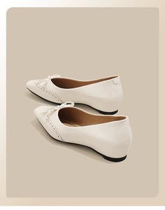 White Flat Shoes Bow Cut-out Breathable Upper Square Toe Ballet For 2027 Spring <b>Gift</b> For <b>Friends</b>, Go To School, Bride <b>Gift</b> - Product Image 1