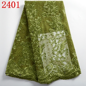 Pháp Hạt Ren Vải Rượu Vang Mới Nhất Châu Phi Lưới Vải Tuyn Ren 5 Yards Nigeria Vải Ren Guipure Chất Lượng Cao 2401 - Product Image 3