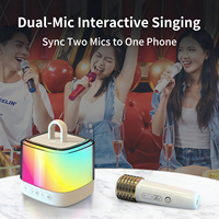 Mini machine de karaoké en plastique avec 2 microphones sans fil, lumières LED RGB pour haut-parleur V5.1, commande vocale pour enfants et adultes, idéal pour les anniversaires