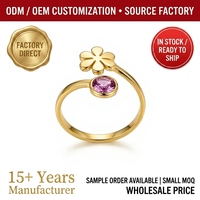 Cincin Bunga Stainless Steel Berlapis Emas yang Dapat Disesuaikan dengan Batu CZ Ungu untuk Wanita OEM ODM Perhiasan Fashion Wanita Pengadaan