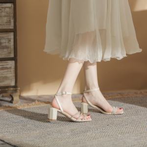 Zapatos de Tacón Alto con Correa en el Tobillo para Mujer, Elegantes y Sensuales, a la Moda, para Boda, Punta Cerrada, de Cuero Genuino, Impermeables y Antideslizantes - Product Image 3