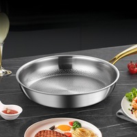 Poêle à frire antiadhésive en titane 5 couches martelée avec poignée dorée personnalisée pour la cuisine – Vente en gros