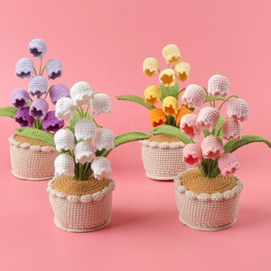 Hand-crocheted 9-head Lily of the Valley Artificial Flower Pot with Gradient <b>Yarn</b> Base, Home Desktop Decoration, Holiday Gift - Product Image 6