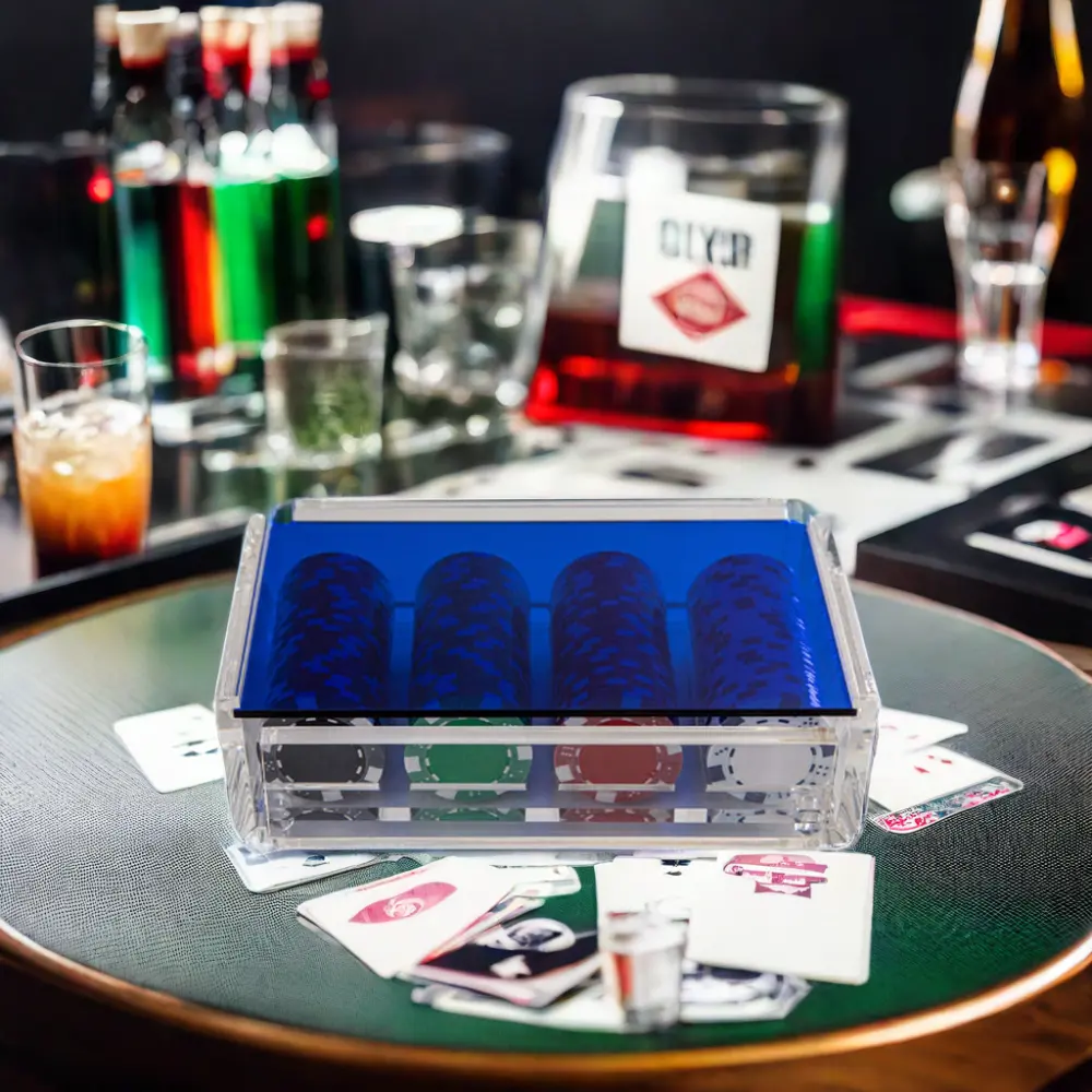 도매 투명 포커 칩 케이스 슬라이딩 커버와 아크릴 스퀘어 포커 칩 상자