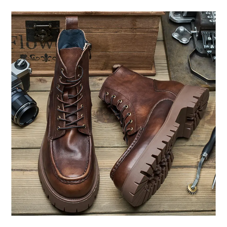 Factory Stylish Shoes Waterproof Rubber Leather Winter Men Boots