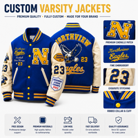 Veste universitaire personnalisée avec logo pour homme, bleu royal, corps en laine, manches en cuir crème, veste de style Letterman, broderie de patchs en chenille, fabrication OEM