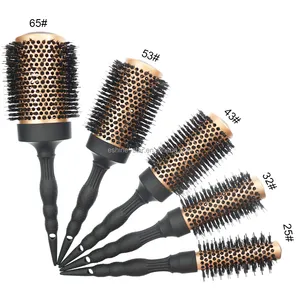 Classic Round Blowout Hair Brush with Soft Nylon and Boar Aluminium Barrel for Blow Drying Thermal Heat Styling Hairbrush