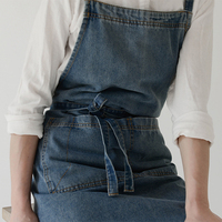 Tablier en denim 100 % coton lavé, style japonais épaissi, pour cuisine, barbecue, vêtement de travail, bavette réglable, unisexe, réutilisable