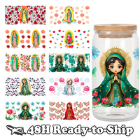 Transfert UV DTF prêt à appliquer pour gobelets en verre, motif Notre-Dame de Guadalupe, Religion Catholique, à peler et coller
