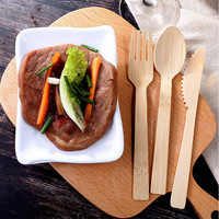 Ensemble de couverts jetables biodégradables en bambou – Couteau, fourchette et cuillère en bambou naturel pour plats à emporter