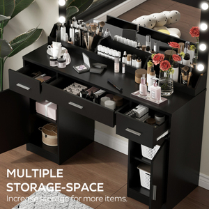 Modern 47.2" Vanity <b>Desk</b> <b>Large</b> Lighted Mirror 3 Color Lighting Modes Adjustable Brightness Dresser 3 Drawers 2 Vertical Bedroom - Product Image 4