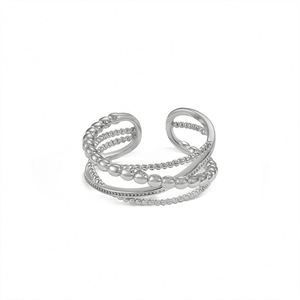 Dylam Dainty Design in Stock S925 <b>Silver</b> Rhodium 18K Gold Plated Multiple Layer Beaded Intersect <b>Adjustable</b> Women <b>Rings</b> - Product Image 1