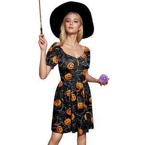 <span class=keywords><strong>Robe</strong></span> swing à col en V à manches bouffantes plissée vintage à taille empire antistatique pour femmes G & PL - Product Image 2