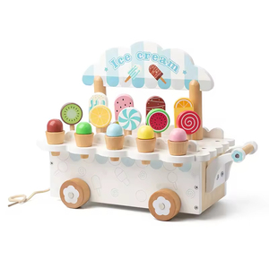 Ensemble de jeu de voiture à glaces en bois pour enfants, jeu de simulation éducatif de magasin de desserts pour les enfants d'âge préscolaire, marque Obo - Product Image 1