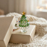 Mini sapin de Noël artisanal en verre de Murano, 6,5 cm, vert brossé, solide, idéal pour la décoration de Noël, d'Halloween et comme cadeau pour la maison