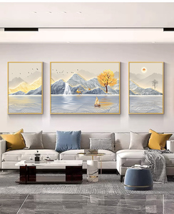 3 paneles Interior casa decoración de pared con pintura efecto 3D paisaje montaña pared arte cristal porcelana pintura - Product Image 5
