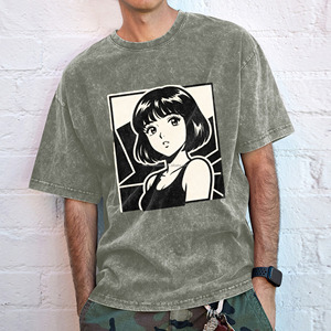 T-shirt Oversize Vintage USA en Coton Délavé à l'Acide avec Imprimé Graphique Fille <span class=keywords><strong>Manga</strong></span> Japonaise Rétro – Style Décontracté Streetwear à Manches Courtes - Product Image 4
