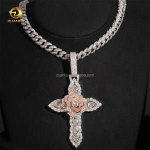Cusrtomized Moda Homem Jóias Rose + White Gold Cor Hip Hop Pingente S925 VVS1 Moissanite Diamante Rose Flor Cruz Pingente - Product Image 2