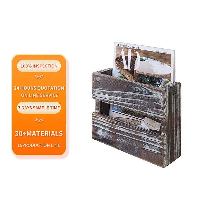 Organiseur de bureau en bois rustique, support de fichiers papier Vertical pour bureau