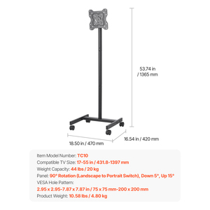 Carrito Móvil con Ruedas para TV, para Sala de Estar, Dormitorio u Oficina - Product Image 6
