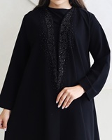 Abaya noire de luxe du Golfe, vêtements arabes islamiques de Dubaï, abaya ouverte noire de luxe avec strass pour l'Aïd Ramadan