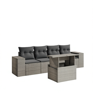 Ensemble de canapés de jardin en rotin gris 4 places avec accoudoirs réglables, mobilier d'extérieur au design contemporain - Product Image 1