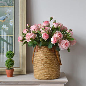 WFR262 5 têtes, bon <span class=keywords><strong>prix</strong></span>, fleur artificielle de rose à bord brûlé, rose vintage sèche, roses séchées et brûlées - Product Image 1