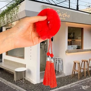 <b>Red</b> Woolen Terry Cloth Hair Tie With Tassel For Children New Year Occasion - Product Image 2