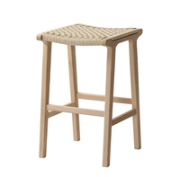Tabouret de bar en bois de hêtre avec ficelle kraft vintage nordique, chaise haute pour cuisine, salle à manger, hôtel, restaurant, comptoir