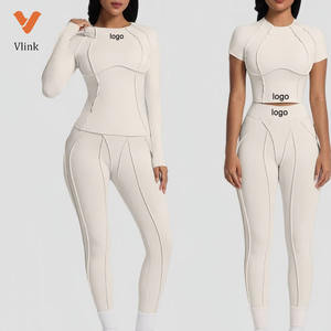 Ensemble de 3 pièces de vêtements de sport pour le yoga et la remise en forme, haut de sport, <span class=keywords><strong>t</strong></span>-shirt, leggings, dernière collection 2026 - Product Image 1