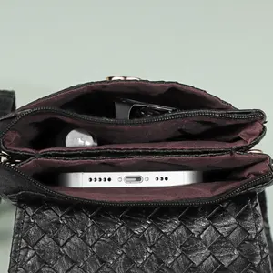 Moda 3 scomparti intrecciati da uomo in pelle Pu Designer personalizzato Mini portafoglio borsa a tracolla borse a tracolla da donna borsa a tracolla per telefono