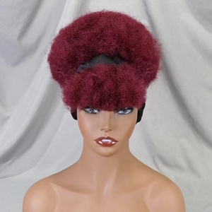 Pas cher Court Coupe Pixie Bouclés Brésiliens Remy Cheveux Perruques pour les Femmes Full Machine Made avec Non Transparent Dentelle Colorée Headbang Perruque - Product Image 4
