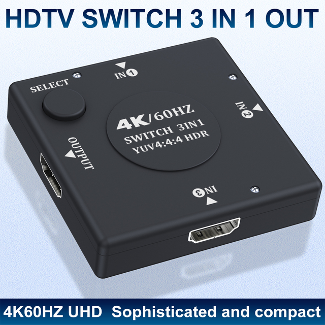 3x1 for ABS HDTV Switch 4K 60Hz UHD Manual Selector 3-Port HDTV Switcher Plug Play 3 in 1 Out for Home Theater