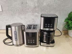 <span class=keywords><strong>Ensemble</strong></span> petit-déjeuner rétro 3 pièces en acier inoxydable : <span class=keywords><strong>bouilloire</strong></span> électrique, <span class=keywords><strong>grille</strong></span>-<span class=keywords><strong>pain</strong></span>, cafetière à filtre 2 tranches, noir, pour la maison - Product Image 5