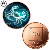 Pièce de monnaie zodiacale en cuivre pur 999 de 1 oz, imprimée en couleur 2D sur mesure, motif constellation de crabe lumineux, vente en gros