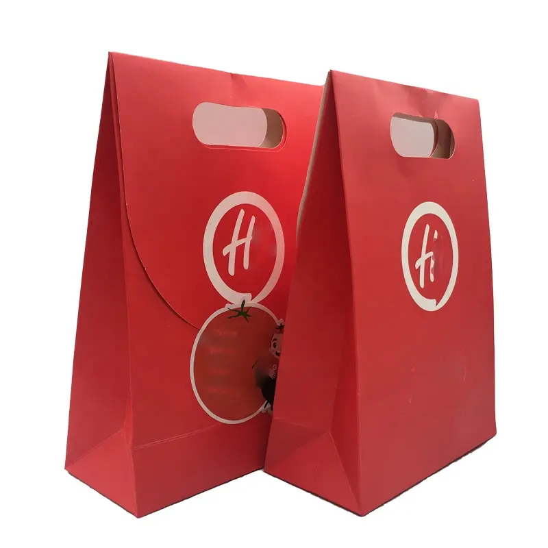 customise customized logo printed stand up paper bag for gift food packaging with hole handle