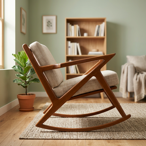 Fauteuil relaxant en teck de style mid-century avec siège rembourré et base à bascule - Product Image 2