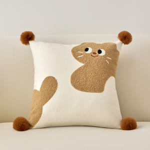 Niedliche Tier katze Fisch Handtuch Stickerei Kissen bezug Baumwolle Polyester Dekor Kissen bezug mit Pompon - Product Image 3