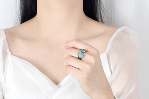 เครื่องประดับเงินแท้ 925 แหวนเงินแท้ประดับพลอยลาร์ิมาร์สีน้ำเงินธรรมชาติทรงลูกแพร์ แหวนแบบเปิดปรับขนาดได้ เหมาะสำหรับเป็นของขวัญ - Product Image 2