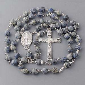 Prezzo Scontato Articoli Religiosi Cattolici Gioielli Placcati Argento Collane <span class=keywords><strong>Rosario</strong></span> 8mm Perle di Pietra <span class=keywords><strong>Collana</strong></span> <span class=keywords><strong>Catena</strong></span> del <span class=keywords><strong>Rosario</strong></span> - Product Image 5