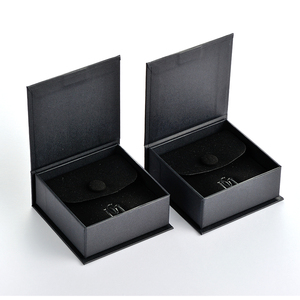 GLAMPKG Microfiber Button Pouch Emboss Logo Custom Gold Logo Book Style <b>Paper</b> Jewelry Magnetic Box With Black Foam Insert - Product Image 6