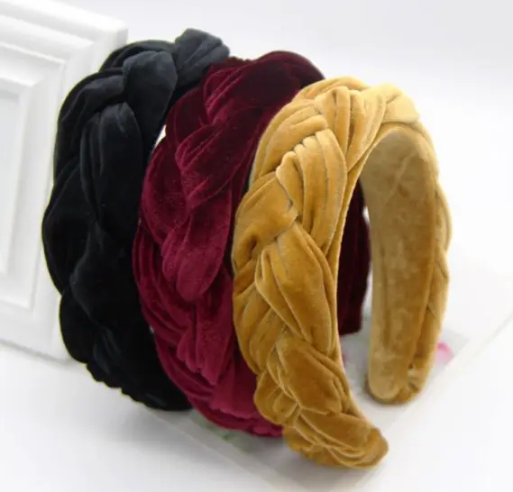 3.8cm wide Women autumn winter hair hoop accessories solid color fluffy velvet braid headband