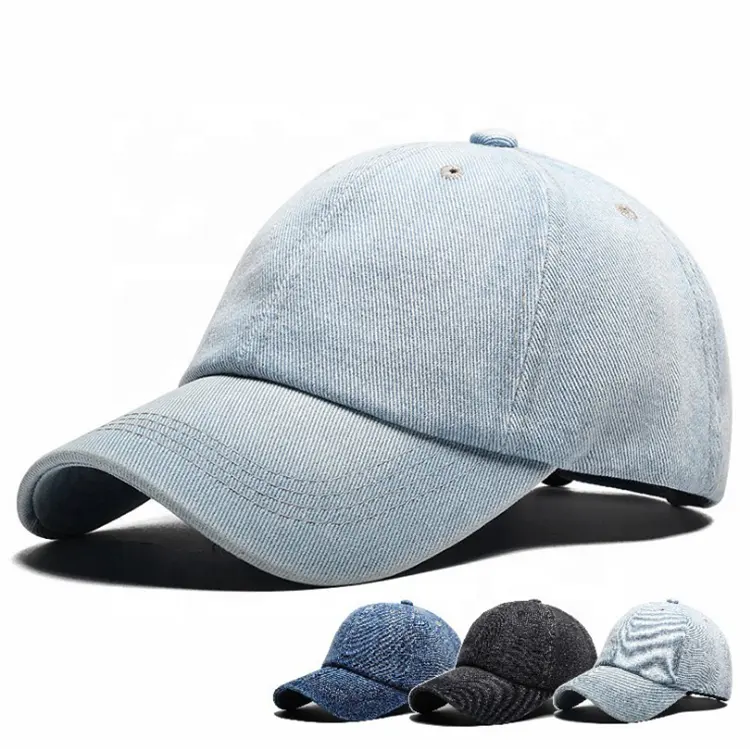 Custom Denim Caps Gewassen Katoen Vader Cap Denim Baseball Caps Groothandel