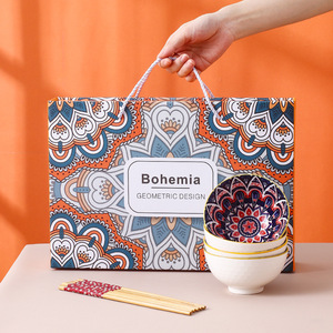 Juego de Cuencos y Palillos Estilo Bohemio, Vajilla de Porcelana Azul y Blanca, Juego de Regalo Apto para Microondas, Caja de Regalo Incluida, para Regalos Empresariales - Product Image 2