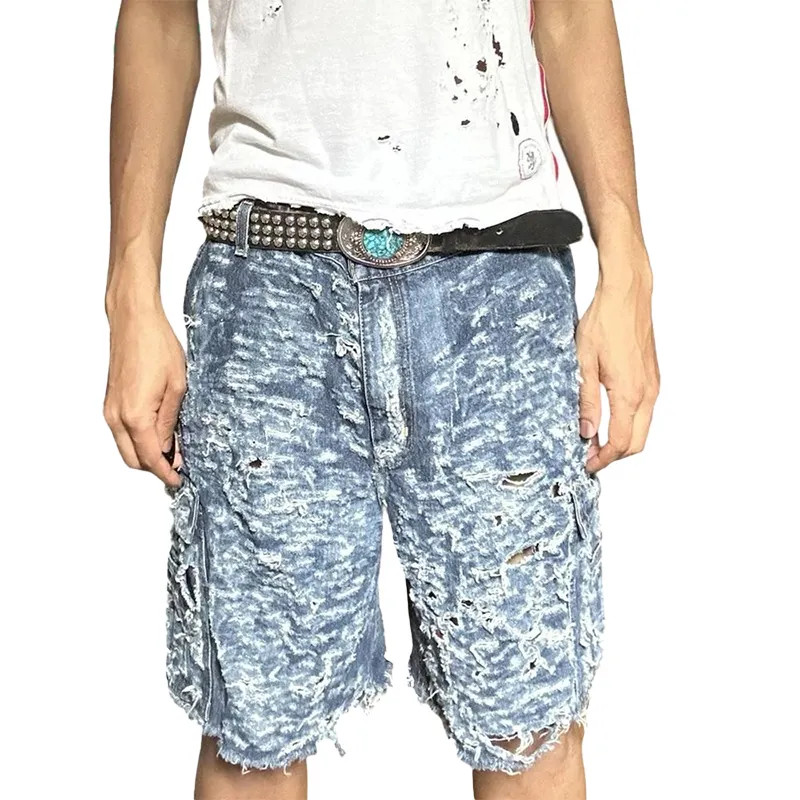2014 nuovo stile da uomo Shorts in Denim ripiegati Vintage stile Street Fashion Shorts in Denim Cargo per uomo