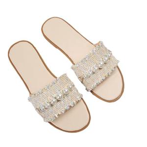 Sandalias Planas Étnicas para Mujer con Cuentas, Diseño de Bloques de Color y Costuras, Ligeras, para Uso Diario en Exteriores, Beige, Azul, Floral - Product Image 5