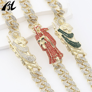 Altın yaldızlı aziz Judas ölüm tanrı bilezik dolu yeşil beyaz zirkon ile kakma küba zincir tarzı altın kaplama - Product Image 4