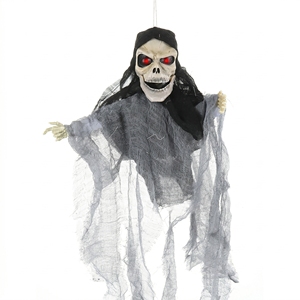 Décoration d'Halloween : Fantôme suspendu torsadé de 70 cm avec yeux rouges lumineux et sonore, idéal pour fêtes et maisons hantées - Product Image 2