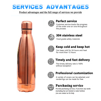 Bouteille d'eau isotherme en cuivre gravée avec logo personnalisé, 500 ml, 750 ml, anti-fuite, en acier inoxydable, pour cadeau d'entreprise, événement